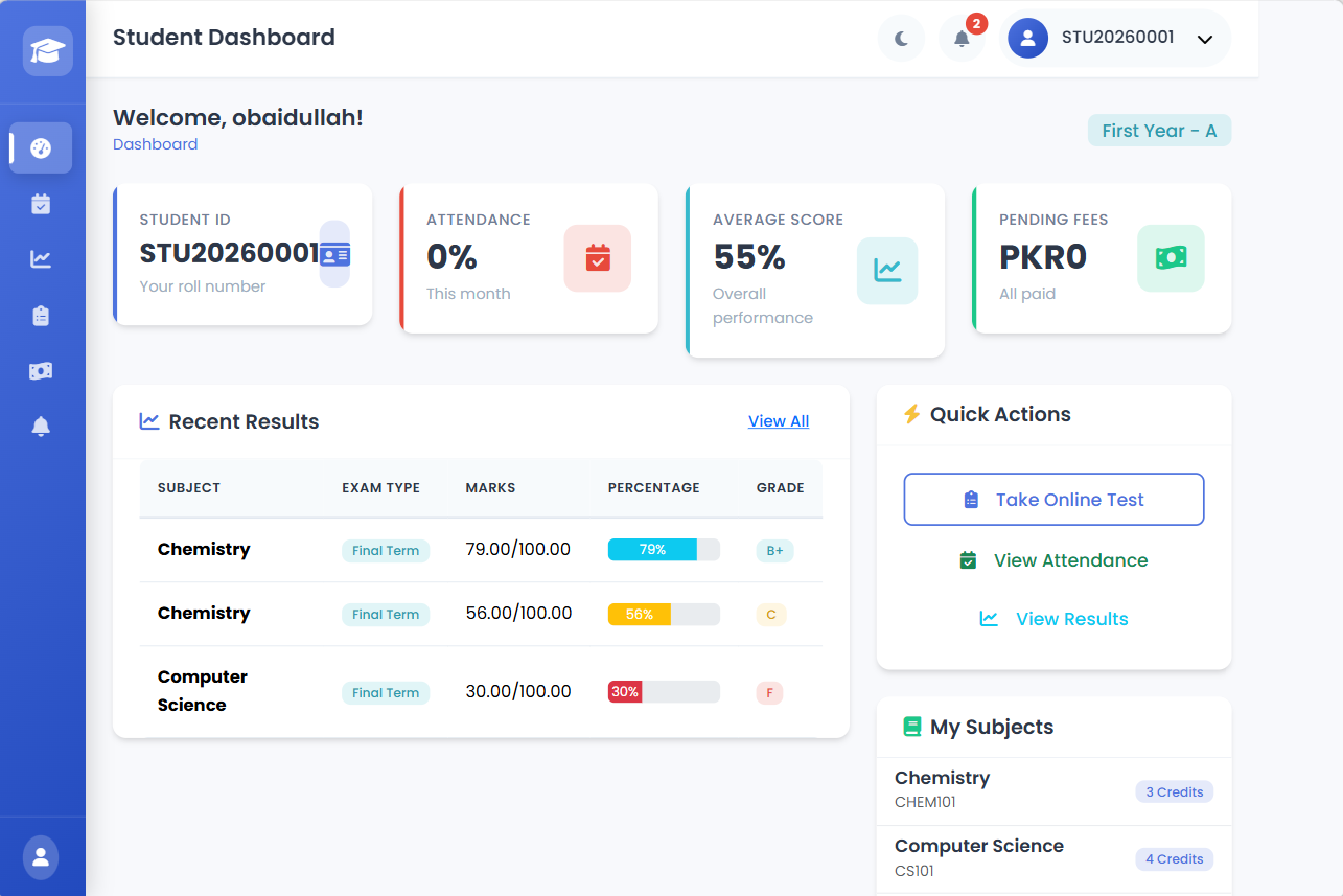 College Management System screen