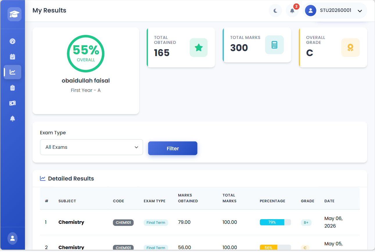 College Management System screen