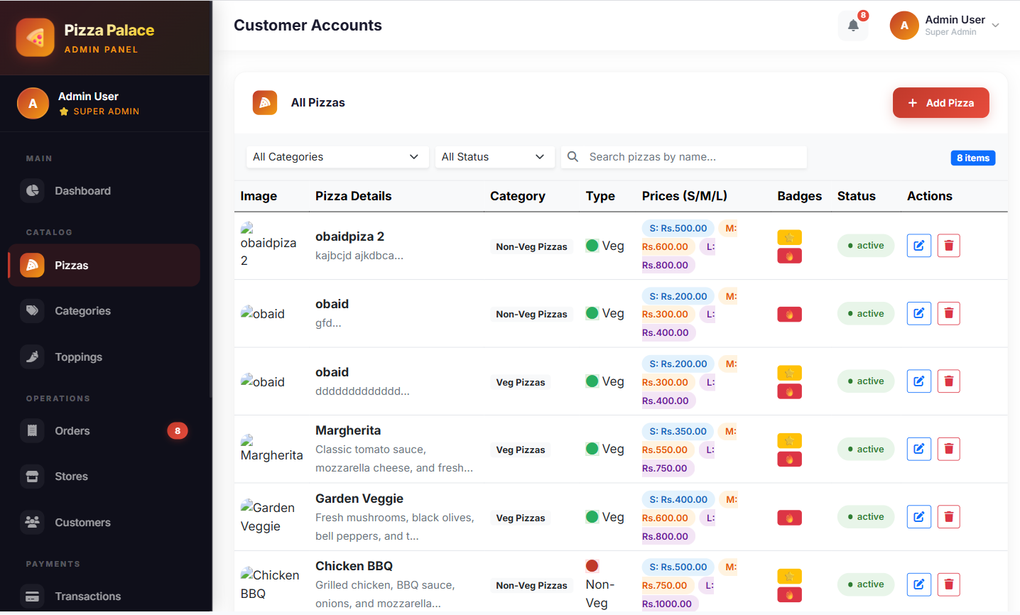 Pizza Delivery App (Multi-Store) screen
