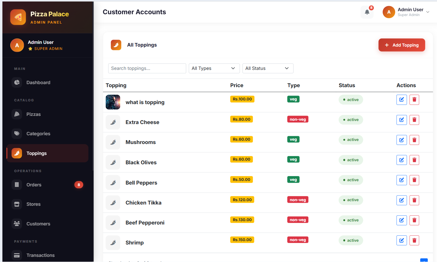 Pizza Delivery App (Multi-Store) screen