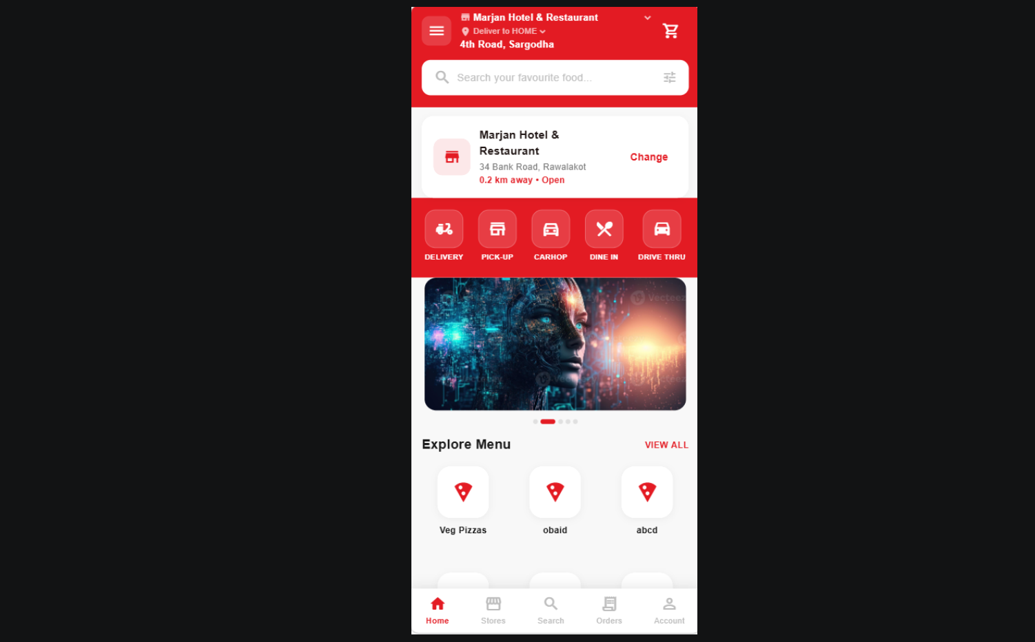 Pizza Delivery App (Multi-Store) screen